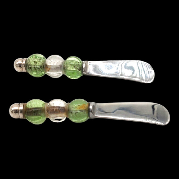 3 Piece Silver Tone Glass Bead Vintage Holiday Appetizer Hummus Cheese Spreader - Picture 6 of 11